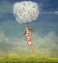 Funny dog on dandelions in the sky Royalty Free Stock Photo