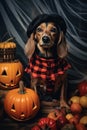 Funny Dog Dressed Up on Halloween Festive Party.