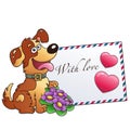 Funny dog with flowers isolated on white background. Greeting card. Birthday. Valentine`s day. For kids Royalty Free Stock Photo