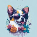 funny dog head wearing with sunlasses and decorated with flowers Royalty Free Stock Photo