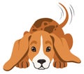 Funny dog with moving tail. Cartoon playful puppy