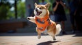 funny dog pug in clothes and sunglasses dancing outdoors at a music festival