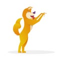 Funny dog with raised tail up standing and waiting for friend vector flat illustration. Dog cartoon character isolated