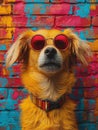Funny dog with red glasses, Royalty Free Stock Photo