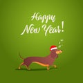 Funny dog sings song. Happy New Year collection. Happy holidays template. Cartoon animals. Xmas 2018 card.