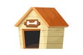 Funny doghouse, wooden kennel in cartoon style isolated on white background. Comic childish construction with roof and