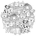 Funny dogs circle shape pattern for coloring book