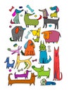 Funny dogs collection, sketch for your design Royalty Free Stock Photo