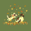 Funny dogs playing with autumn leaves Royalty Free Stock Photo