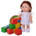 Funny doll with cubes and ball Royalty Free Stock Photo