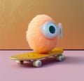 Funny doll on skateboard, 3d rendering. Computer digital drawing.