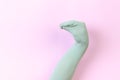 Funny doll sock on pink background, hand theater -  Image Royalty Free Stock Photo