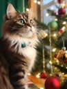 Decor holiday christmas cat animal beautiful domestic cute winter pet feline Royalty Free Stock Photo