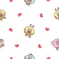 Funny donut cartoon character. Seamless pattern