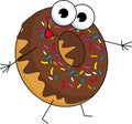 Funny donut character with chocolate glazing, cartoon style vector illustration isolated on white Royalty Free Stock Photo