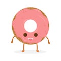 Funny donut character with glazing and sprinkles, cartoon style vector illustration isolated on white background. Cute s Royalty Free Stock Photo