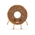 Funny donut character with glazing and sprinkles, cartoon style vector illustration isolated on white background. Royalty Free Stock Photo