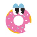 Funny Donut with eyes and a mouth bite, cartoon style, vintage groovy character. Trendy modern vector illustration Royalty Free Stock Photo