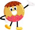 Funny Donut Retro Cartoon Character Waving For Greeting