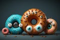 Funny donuts with pop-eyed. Generative AI