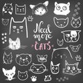 Funny doodle cat icons collection. Hand drawn pet, kid drawn des Royalty Free Stock Photo