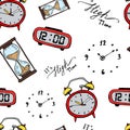 Funny doodle clocks vector seamless pattern design Royalty Free Stock Photo