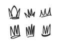 Funny Doodle Crowns Collection. Playful, Hand-drawn Diadems, Tiaras, And Regal Headwear Icons on White Backdrop