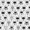 Funny doodle llamas black and white seamless pattern