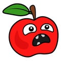 Funny drawn Apple with a surprised and frightened face. Vector illustration on the theme of the cartoon fruit