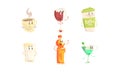 Funny Drinks Cartoon Characters Collection, Tea and Coffee Cup, Glass of Wine, Martini and Milk, Bottle of Juice Cute Royalty Free Stock Photo