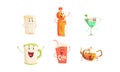 Funny Drinks Cartoon Characters Collection, Tea, Coffee, Milk, Martini, Juice, Cola Cute Beverages, Cafe, Restaurant