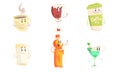 Funny Drinks Cartoon Characters Collection, Tea, Wine, Coffee, Milk, Martini, Juice Cute Beverages, Cafe, Restaurant Royalty Free Stock Photo