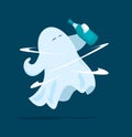 Funny drunk ghost holding a bottle