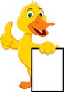 Funny duck cartoon holding blank sign