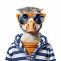 Funny Duck In Orange Top And Sunglasses: Photorealistic Editorial Illustration