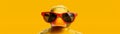 Funny duck in sunglasses in trendy style on colorful background. Portrait pet summer. Pet care, generated AI