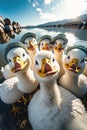 funny ducks taking a selfie with hats