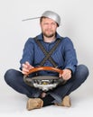 The funny dude with a wheel Royalty Free Stock Photo