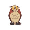 Funny Eagle Owl Bird Character with Brown Plumage Vector Illustration