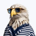 Funny Eagle In Sunglasses On Striped Shirt - Minimal Retouching Royalty Free Stock Photo