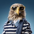 Funny Eagle Wearing Sunglasses With Striped Sweater - Conceptual Portraiture