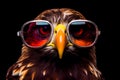 Funny eagle wearing sunglasses in studio with a colorful and bright background. Generative AI