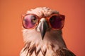 Funny eagle wearing sunglasses in studio with a colorful and bright background. Generative AI