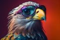 Funny eagle wearing sunglasses in studio with a colorful and bright background. Generative AI