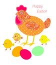 Funny easter applique with hen, painted eggs and chicken Royalty Free Stock Photo