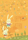 Funny easter bunnies with ladder