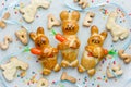 Funny Easter bunny buns and bunny cookies Royalty Free Stock Photo