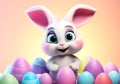 Funny easter card with rabbit and eggs for illustrations for children or other uses. Easter time. AI generated