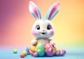 Funny easter card with rabbit and eggs for illustrations for children or other uses. Easter time. AI generated