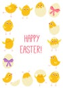 Funny Easter cards set. Cute chicks and eggs. Cartoon vector hand drawn eps 10 illustration isolated on dark background